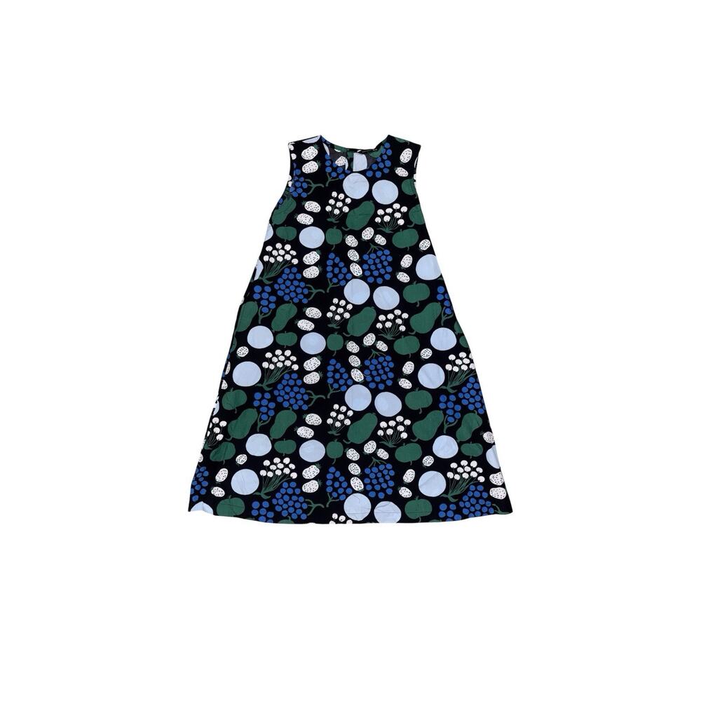 Marimekko x Uniqlo Fruit Print A Line blue Dress -Sleeveless -Pockets sz MED - Picture 2 of 8